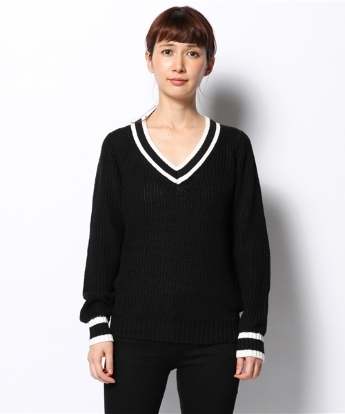 JOURNAL STANDARD relume(ジャーナルスタンダード レリューム)の「LINE アゼアミ Vネックプルオーバー(ニット/セーター・レディース・ブラック/ホワイト・FREE)」の9枚目の写真