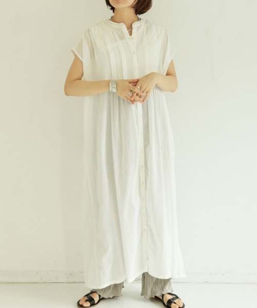 Auntie Rosa Holiday（アンティローザホリデー）の「【着回しできる！】ピンタックシャツワンピース（シャツワンピース・レディース・ブラック/オフホワイト/ピンク/イエロー/モカ・FREE）」の6枚目の写真