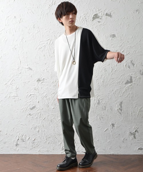 MinoriTY(マイノリティ)の「ビッグシルエット梨地素材バイカラー5分袖ドルマンスリーブTシャツ(Tシャツ/カットソー・メンズ・ブラック/ブルー/オフホワイト・M/L)」の13枚目の写真