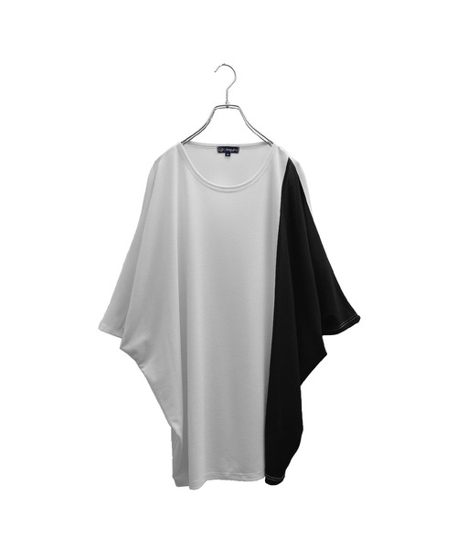 MinoriTY(マイノリティ)の「ビッグシルエット梨地素材バイカラー5分袖ドルマンスリーブTシャツ(Tシャツ/カットソー・メンズ・ブラック/ブルー/オフホワイト・M/L)」の10枚目の写真