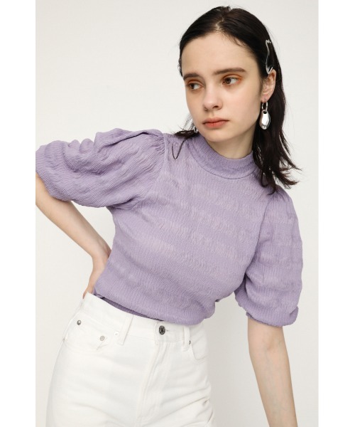 SLY（スライ）の「PUFF SLEEVE LACE TOPS/パフスリーブレーストップス（Tシャツ/カットソー・レディース・ベージュ/ブラック/グリーン/ライトパープル・FREE）」の4枚目の写真