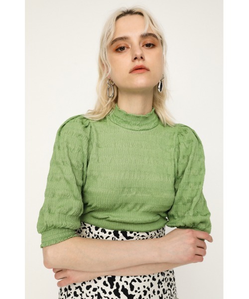 SLY（スライ）の「PUFF SLEEVE LACE TOPS/パフスリーブレーストップス（Tシャツ/カットソー・レディース・ベージュ/ブラック/グリーン/ライトパープル・FREE）」の3枚目の写真