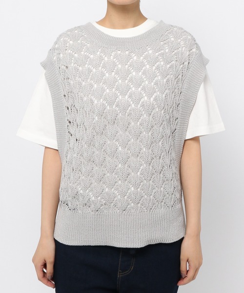 studio CLIP（スタディオクリップ）の「5ゲージ透かし編みSETベスト（ベスト・レディース・オフホワイト/グレー/ライトグレー/ブルー/オレンジ/カーキ・FREE）」の13枚目の写真