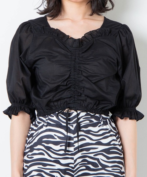 WEGO(ウィゴー)の「WEGO/フロントシャーリングフリルブラウス(シャツ/ブラウス・レディース・ブラック/レッド系その他2/ホワイト・FREE)」の13枚目の写真