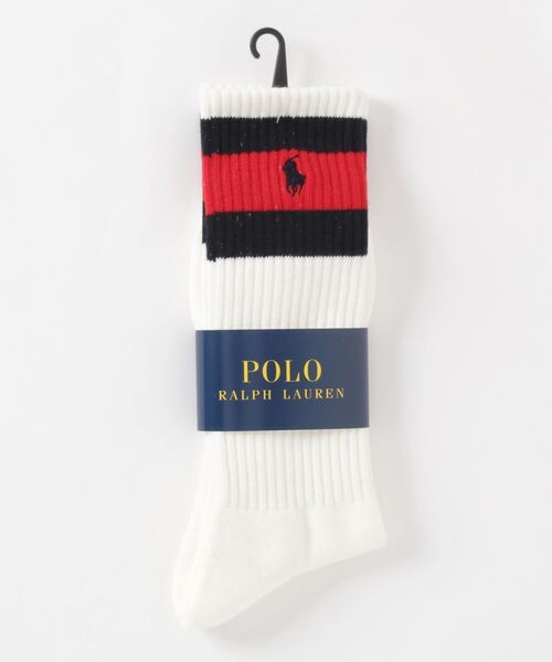 POLO RALPH LAUREN（ポロ ラルフ ローレン）の「ストライプドカフ コットンブレンド クルー ソックス（ソックス/靴下・メンズ・ホワイト・ONE）」の2枚目の写真