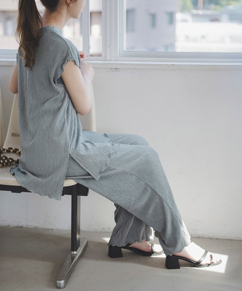 FREE'S MART（フリーズマート）の「楊柳カットソーセットアップ（ワンピース・レディース・ブラック/グレー/ライトグリーン・FREE）」の4枚目の写真