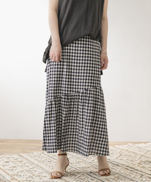 F by ROSSO（エフバイロッソ）の「F by ROSSO　ギンガムチェックマーメイドスカート（スカート・レディース・ベージュ/ネイビー・36/38）」の2枚目の写真