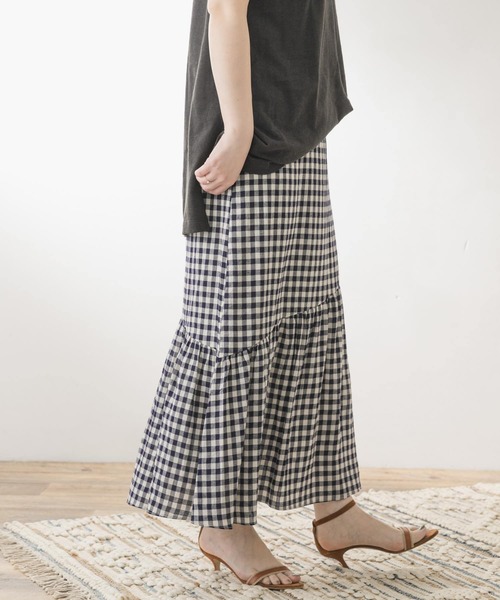 F by ROSSO（エフバイロッソ）の「F by ROSSO　ギンガムチェックマーメイドスカート（スカート・レディース・ベージュ/ネイビー・36/38）」の4枚目の写真