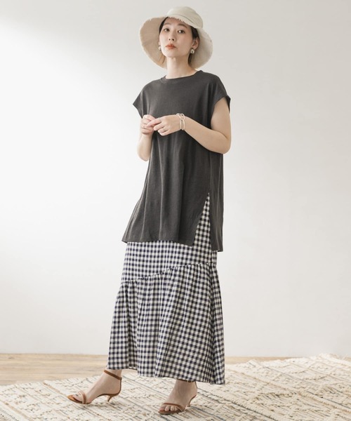 F by ROSSO（エフバイロッソ）の「F by ROSSO　ギンガムチェックマーメイドスカート（スカート・レディース・ベージュ/ネイビー・36/38）」の6枚目の写真