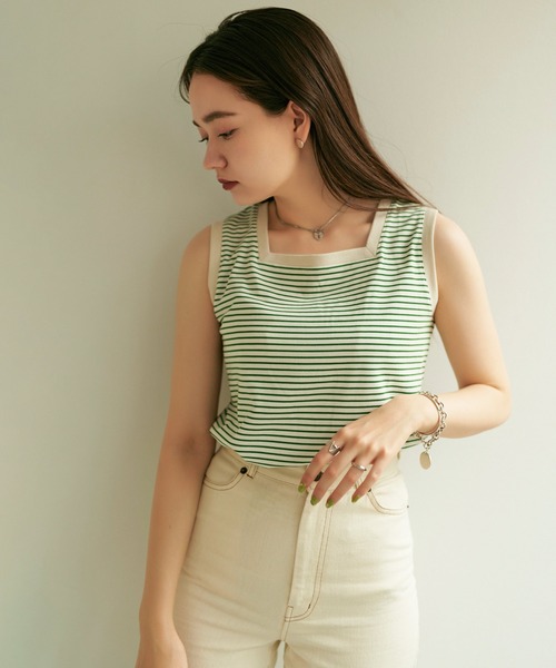 TINA：JOJUN（ティーナジョジュン）の「ボーダー ノースリ カットソー TINA：JOJUN（タンクトップ・レディース・グリーン/ネイビー・M）」の9枚目の写真