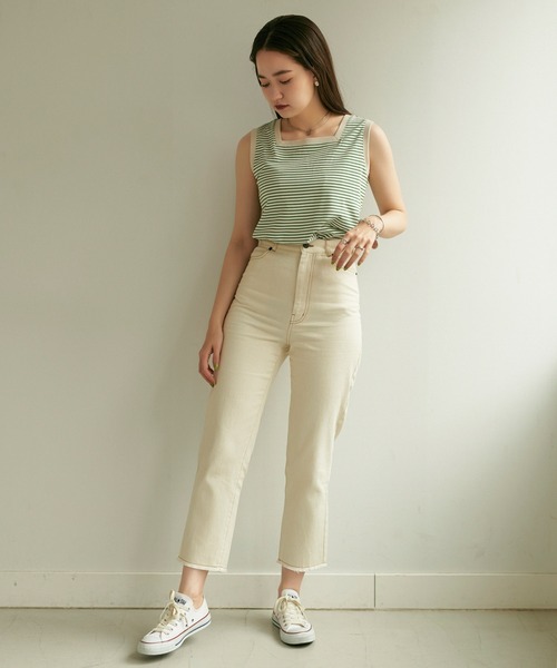 TINA：JOJUN（ティーナジョジュン）の「ボーダー ノースリ カットソー TINA：JOJUN（タンクトップ・レディース・グリーン/ネイビー・M）」の5枚目の写真