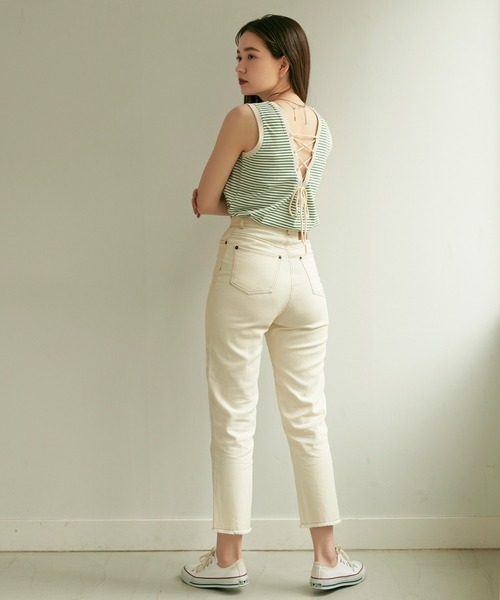 TINA：JOJUN（ティーナジョジュン）の「ボーダー ノースリ カットソー TINA：JOJUN（タンクトップ・レディース・グリーン/ネイビー・M）」の7枚目の写真