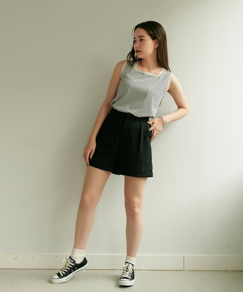 TINA：JOJUN（ティーナジョジュン）の「ボーダー ノースリ カットソー TINA：JOJUN（タンクトップ・レディース・グリーン/ネイビー・M）」の6枚目の写真