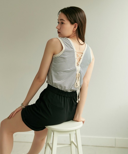 TINA：JOJUN（ティーナジョジュン）の「ボーダー ノースリ カットソー TINA：JOJUN（タンクトップ・レディース・グリーン/ネイビー・M）」の8枚目の写真