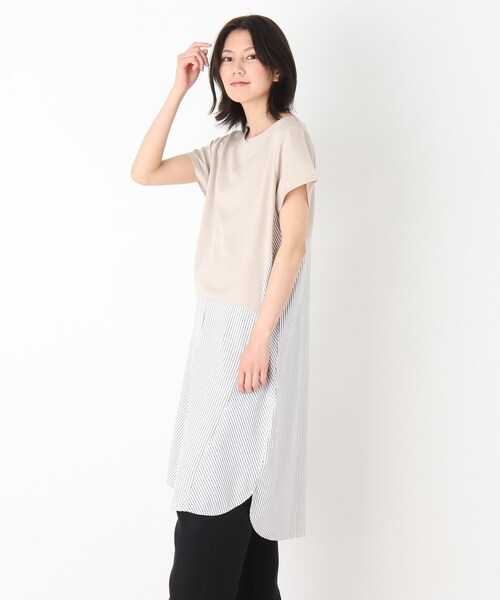 SHOO・LA・RUE（シューラルー）の「◆異素材切替重ね着風ワンピース（ワンピース・レディース・ベージュ/ネイビー・02/03/04）」の2枚目の写真