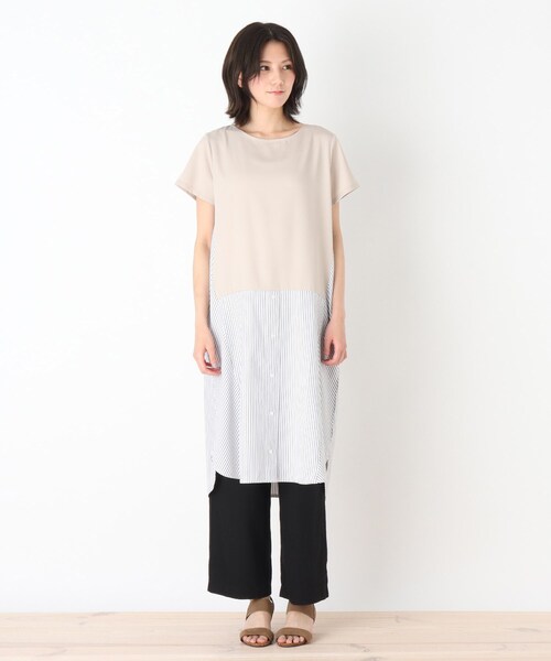 SHOO・LA・RUE（シューラルー）の「◆異素材切替重ね着風ワンピース（ワンピース・レディース・ベージュ/ネイビー・02/03/04）」の4枚目の写真