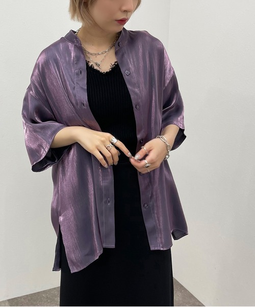 apres jour mignon(アプレジュールミニョン)の「ラメクロスシャツ【ZOZOTOWN限定アイテム】(シャツ/ブラウス・レディース・チャコールグレー/ダークブルー/パープル・X-LARGE/フリー)」の1枚目の写真