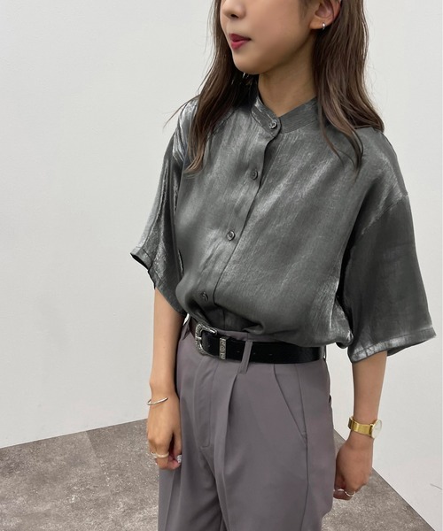 apres jour mignon(アプレジュールミニョン)の「ラメクロスシャツ【ZOZOTOWN限定アイテム】(シャツ/ブラウス・レディース・チャコールグレー/ダークブルー/パープル・X-LARGE/フリー)」の5枚目の写真