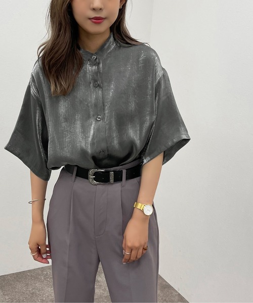 apres jour mignon(アプレジュールミニョン)の「ラメクロスシャツ【ZOZOTOWN限定アイテム】(シャツ/ブラウス・レディース・チャコールグレー/ダークブルー/パープル・X-LARGE/フリー)」の6枚目の写真