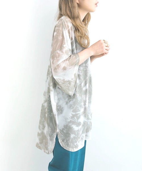 nemne store（ネンネストア）の「雲に隠れるタイダイ柄シアーTシャツ（Tシャツ/カットソー・レディース・ライトグレー/カーキ・F）」の19枚目の写真