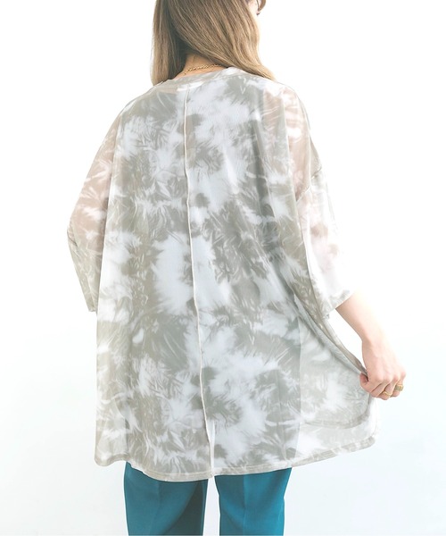 nemne store（ネンネストア）の「雲に隠れるタイダイ柄シアーTシャツ（Tシャツ/カットソー・レディース・ライトグレー/カーキ・F）」の11枚目の写真