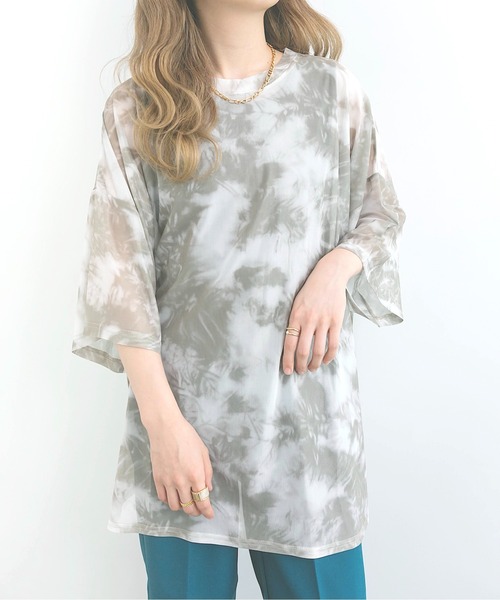 nemne store（ネンネストア）の「雲に隠れるタイダイ柄シアーTシャツ（Tシャツ/カットソー・レディース・ライトグレー/カーキ・F）」の14枚目の写真