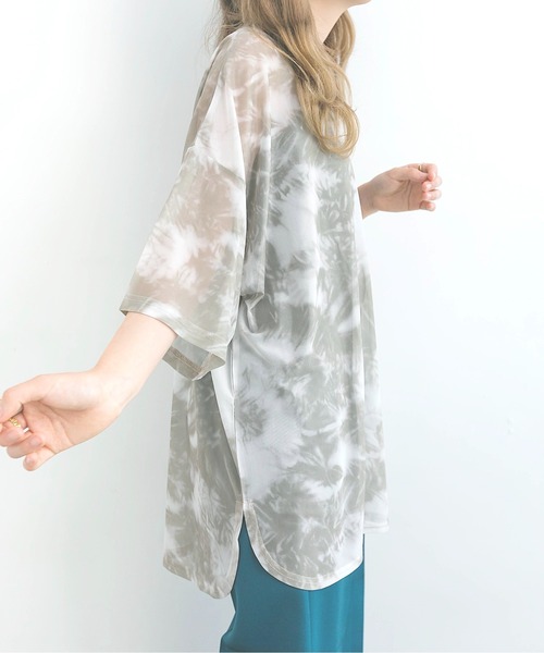 nemne store（ネンネストア）の「雲に隠れるタイダイ柄シアーTシャツ（Tシャツ/カットソー・レディース・ライトグレー/カーキ・F）」の10枚目の写真