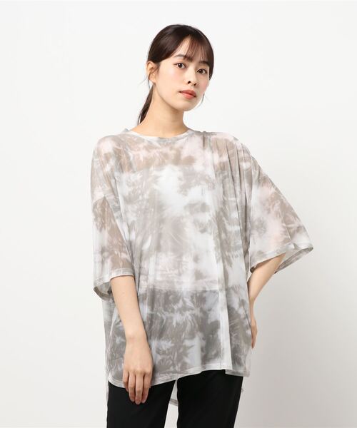 nemne store（ネンネストア）の「雲に隠れるタイダイ柄シアーTシャツ（Tシャツ/カットソー・レディース・ライトグレー/カーキ・F）」の6枚目の写真