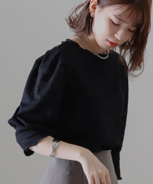 Cheek(チーク)の「ジャガードパフスリーブTOPS(Tシャツ/カットソー・レディース・ブラック/ブラウン/アイボリー・FREE)」の16枚目の写真