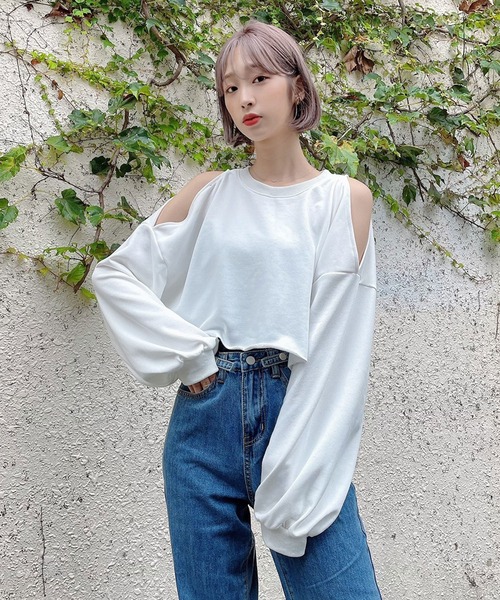 Voyage titty&Co.PETIT（ボヤージュティティアンドコープチ）の「【Voyage titty&Co.】オープンショルダースウェットPO（Tシャツ/カットソー・レディース・ホワイト/グリーン・FREE）」の10枚目の写真