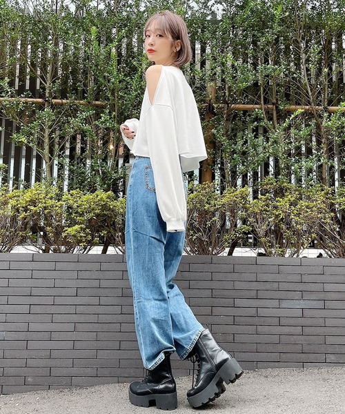 Voyage titty&Co.PETIT（ボヤージュティティアンドコープチ）の「【Voyage titty&Co.】オープンショルダースウェットPO（Tシャツ/カットソー・レディース・ホワイト/グリーン・FREE）」の7枚目の写真