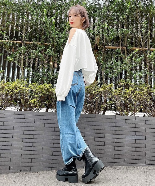 Voyage titty&Co.PETIT（ボヤージュティティアンドコープチ）の「【Voyage titty&Co.】オープンショルダースウェットPO（Tシャツ/カットソー・レディース・ホワイト/グリーン・FREE）」の9枚目の写真