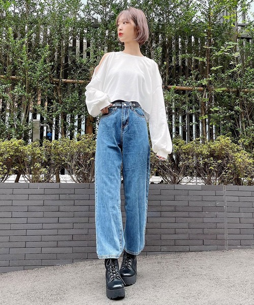 Voyage titty&Co.PETIT（ボヤージュティティアンドコープチ）の「【Voyage titty&Co.】オープンショルダースウェットPO（Tシャツ/カットソー・レディース・ホワイト/グリーン・FREE）」の8枚目の写真