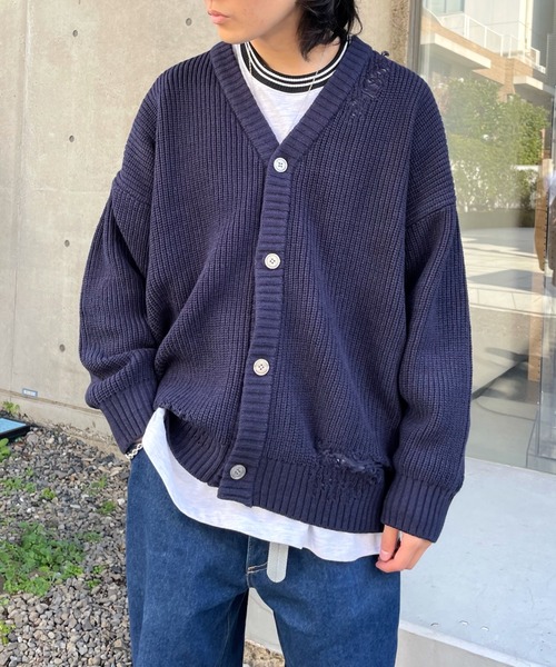 WHO'S WHO gallery（フーズフーギャラリー）の「【KOOKY'N/クーキー】クラッシュニットカーディガン（カーディガン/ボレロ・メンズ・ブラック/ネイビー/チャコールグレー/グリーン・FREE）」の4枚目の写真