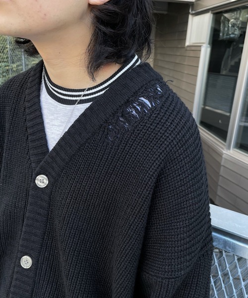 WHO'S WHO gallery（フーズフーギャラリー）の「【KOOKY'N/クーキー】クラッシュニットカーディガン（カーディガン/ボレロ・メンズ・ブラック/ネイビー/チャコールグレー/グリーン・FREE）」の6枚目の写真