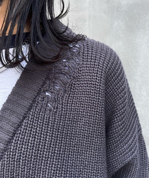 WHO'S WHO gallery（フーズフーギャラリー）の「【KOOKY'N/クーキー】クラッシュニットカーディガン（カーディガン/ボレロ・メンズ・ブラック/ネイビー/チャコールグレー/グリーン・FREE）」の10枚目の写真