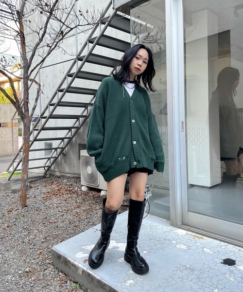 WHO'S WHO gallery（フーズフーギャラリー）の「【KOOKY'N/クーキー】クラッシュニットカーディガン（カーディガン/ボレロ・メンズ・ブラック/ネイビー/チャコールグレー/グリーン・FREE）」の16枚目の写真