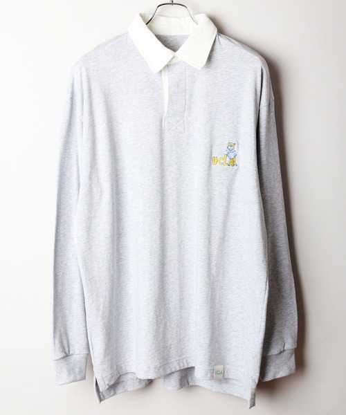 UCLA(ユーシーエルエー)の「UCLA カレッジロゴ ワンポイント刺繍 ラガーポロシャツ(ポロシャツ・メンズ・アッシュ/スミクロ/ネイビー/グリーン・M/L)」の17枚目の写真