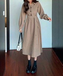 ウエストリボン付き ロングワンピース
