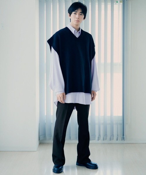 re_k by JUNRED(レクバイジュンレッド)の「【 re_k by JUNRed 】VネックBIGニットベスト(ベスト・メンズ・ブラウン/ブラック/モスグリーン・M/L/S)」の4枚目の写真