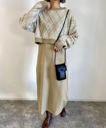 柄ショートニット+ニットキャミワンピース/SET