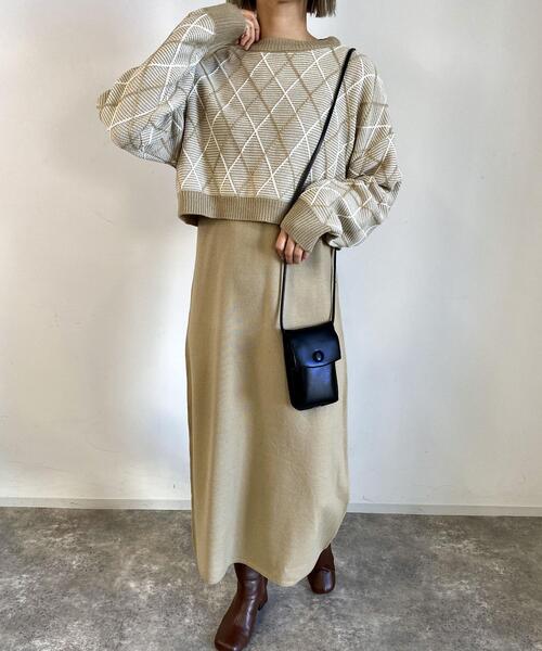 MLI'A(エムリア)の「柄ショートニット+ニットキャミワンピース/SET(ワンピース・レディース・ベージュ系1/ブラック×ホワイト/グリーン系7・M)」の1枚目の写真