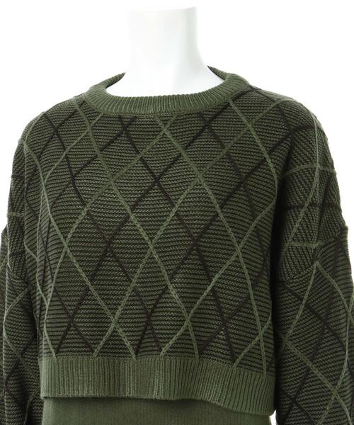MLI'A(エムリア)の「柄ショートニット+ニットキャミワンピース/SET(ワンピース・レディース・ベージュ系1/ブラック×ホワイト/グリーン系7・M)」の7枚目の写真