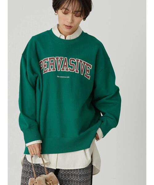 AMERICAN HOLIC（アメリカンホリック）の「ロゴ裏毛プルオーバー（スウェット・レディース・チャコールグレー/オフホワイト/グリーン・M/L）」の21枚目の写真