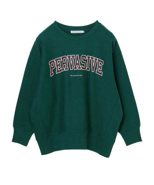 AMERICAN HOLIC（アメリカンホリック）の「ロゴ裏毛プルオーバー（スウェット・レディース・チャコールグレー/オフホワイト/グリーン・M/L）」の4枚目の写真