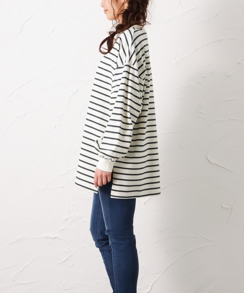 NAVY(ネイビー)の「袖リブボーダーロングスリーブTシャツ(Tシャツ/カットソー・レディース・ベージュ/アイボリー/グリーン/チャコール・フリー)」の9枚目の写真