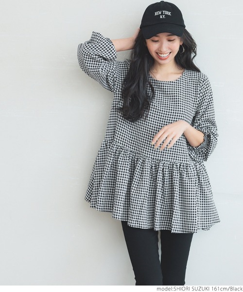 coca（coca）（コカ）の「ギンガムフレアブラウス（シャツ/ブラウス・レディース・ブラック・ONE SIZE）」の5枚目の写真
