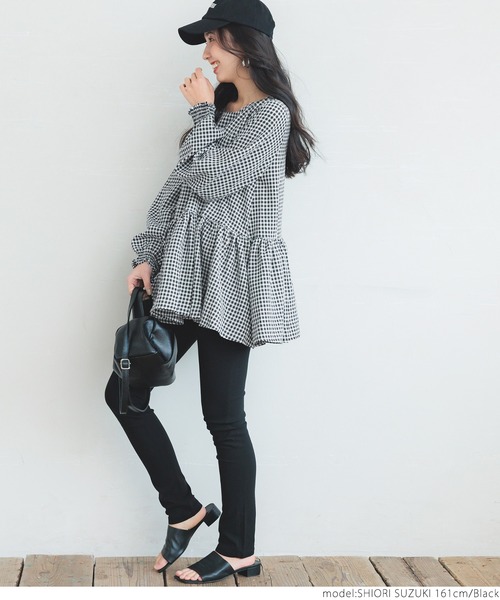 coca（coca）（コカ）の「ギンガムフレアブラウス（シャツ/ブラウス・レディース・ブラック・ONE SIZE）」の7枚目の写真