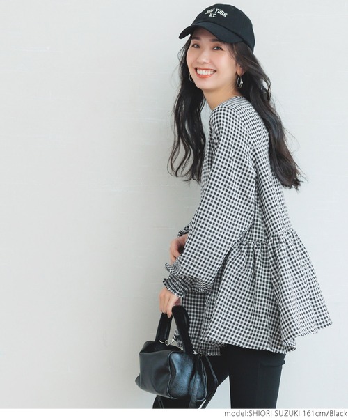 coca（coca）（コカ）の「ギンガムフレアブラウス（シャツ/ブラウス・レディース・ブラック・ONE SIZE）」の8枚目の写真