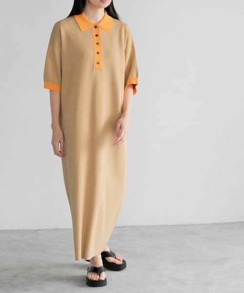 yuw（ユウ）の「ポロニットＳＳ／ワンピース　272811（ワンピース・レディース・ブラック/ベージュ/ブラウン・FREE）」の6枚目の写真